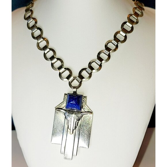 Silver Blue Steer Stone Fashion Necklace Artisan Look Statement Jewelry CT201 - Picture 2 of 12